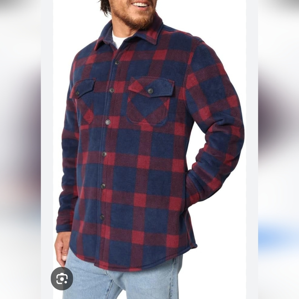Freedom Foundry Men's Plaid Fleece Shirt Jacket Plush Sherpa Lined Size L